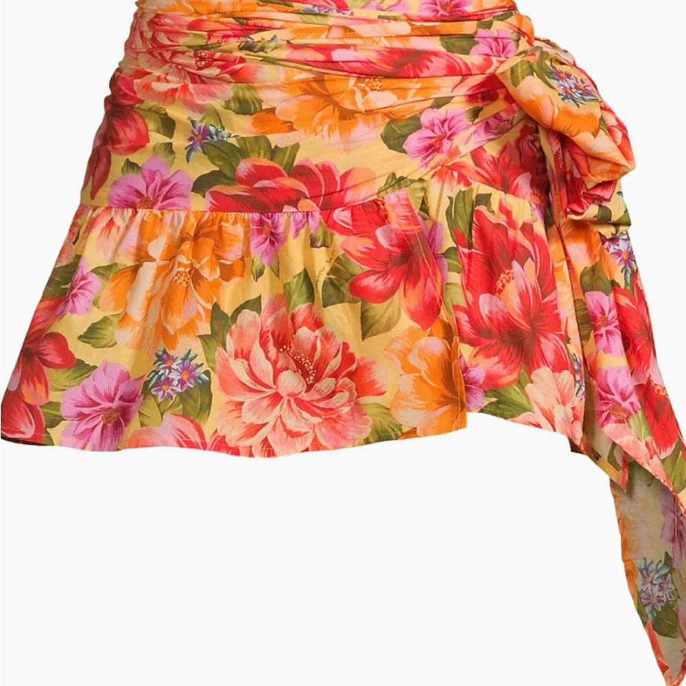 Farm Rio Lia Cover Up Mini Skirt Floral Print Wrap Cotton M